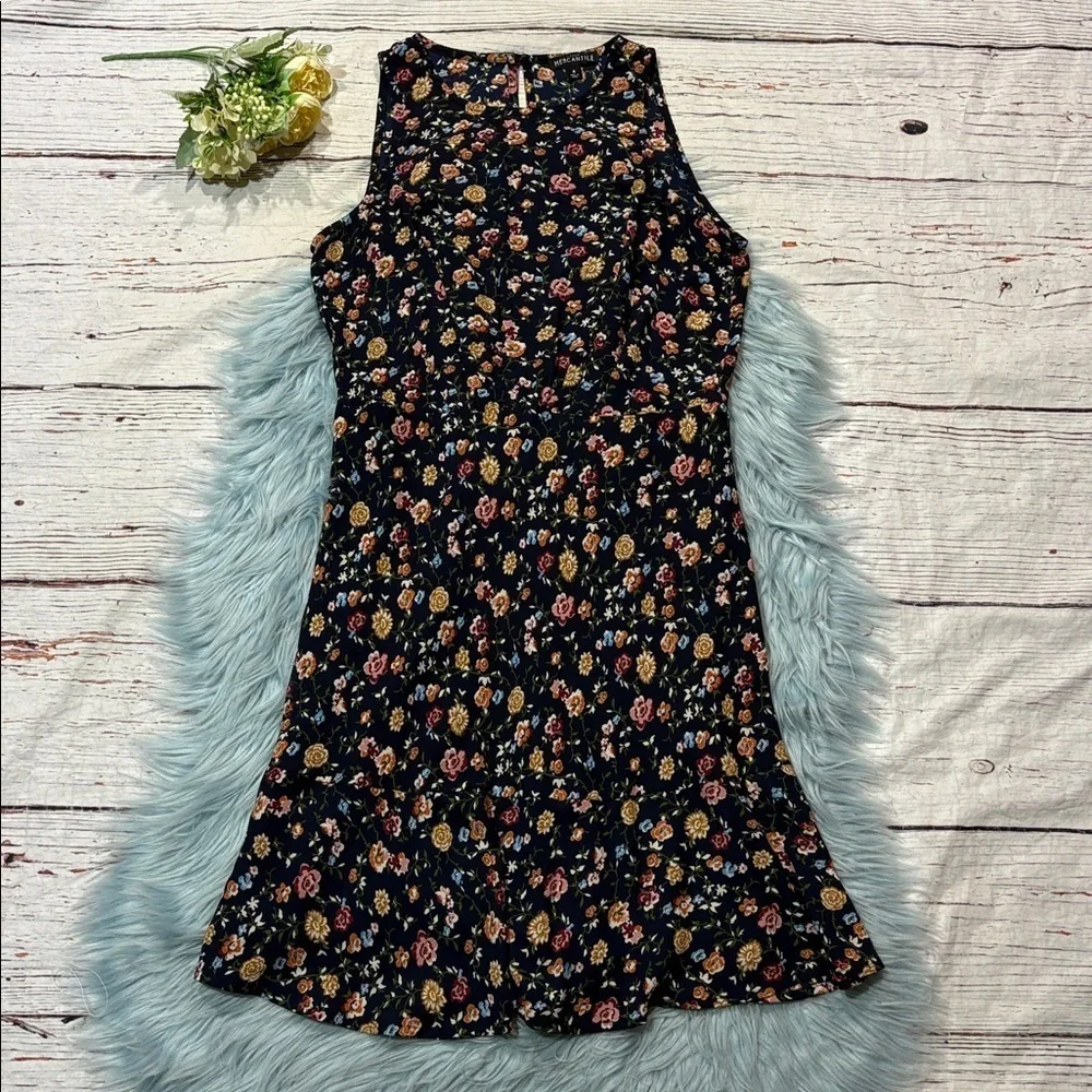 J. Crew Mercantile Ruched Waist Dress In Vintage Floral Lined Navy